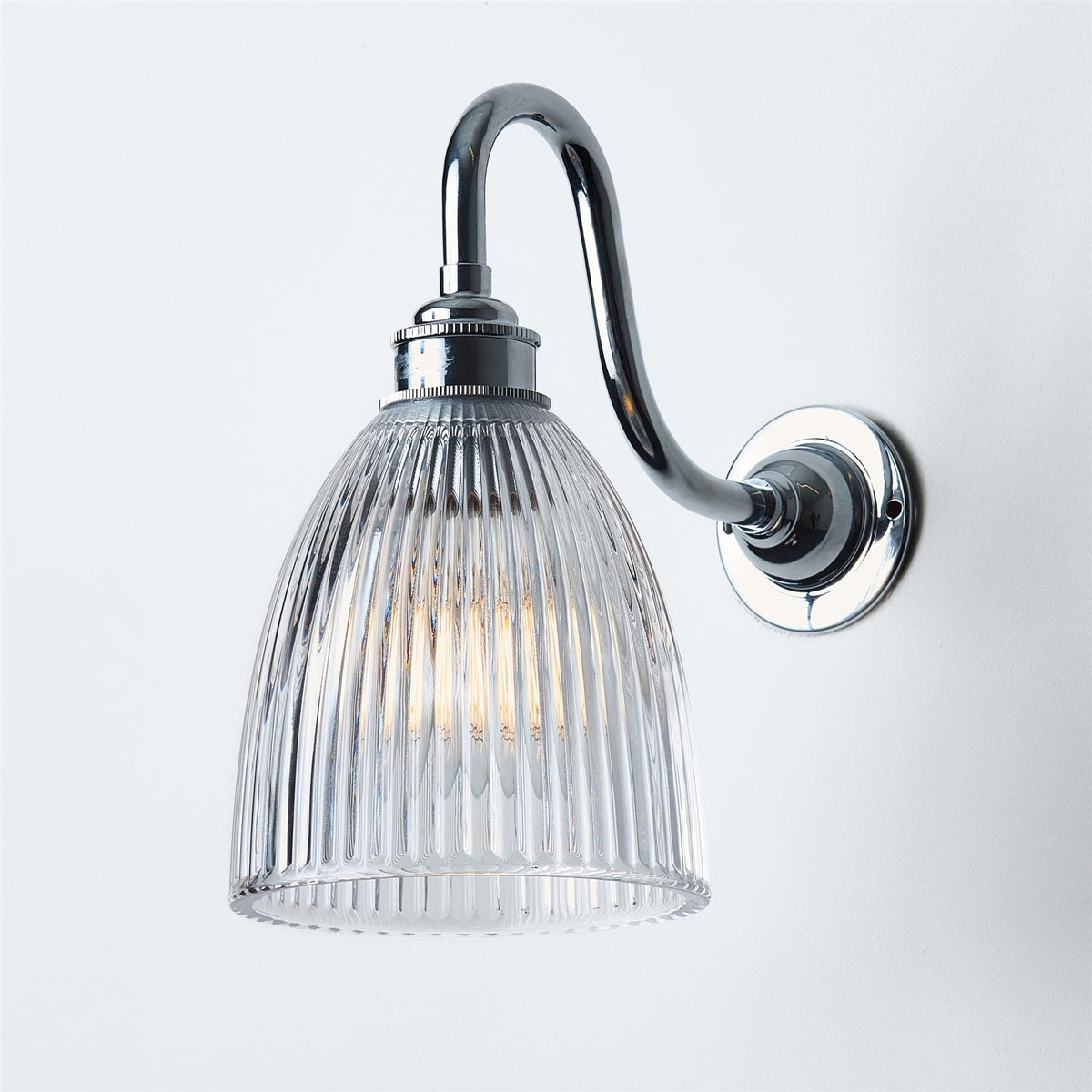Old School Electric Elongated Prismatic Swan Arm Wall Light : Bathroom Version