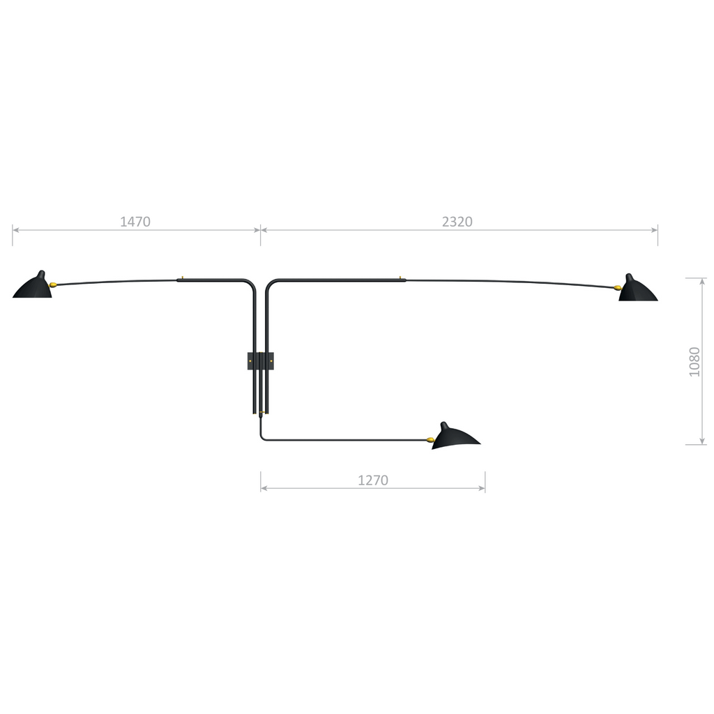 Serge Mouille Applique Pivotants 3 Rotating Straight Arms Wall Lamp