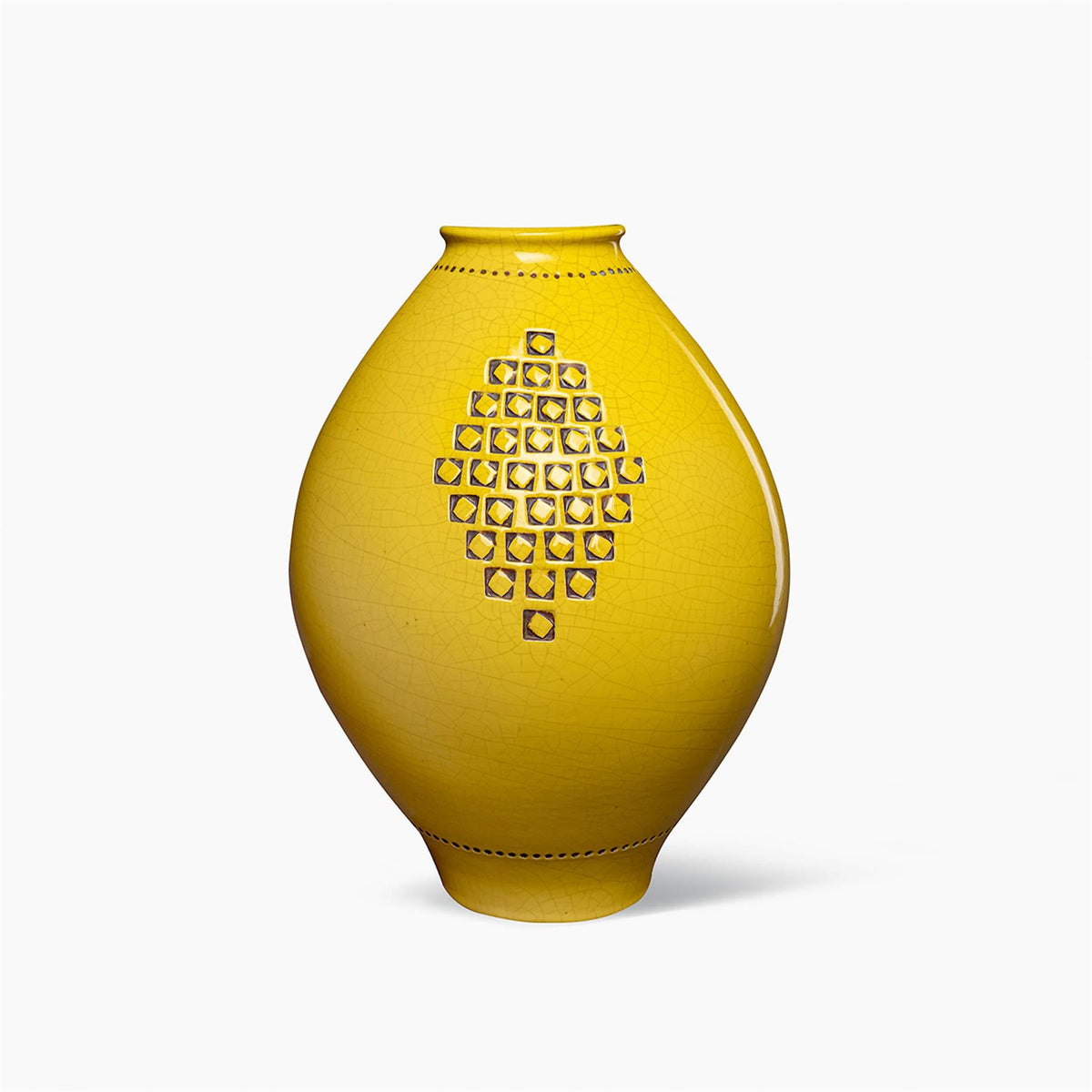 Bitossi Vaso Giallo Craquelè Con Incisioni
