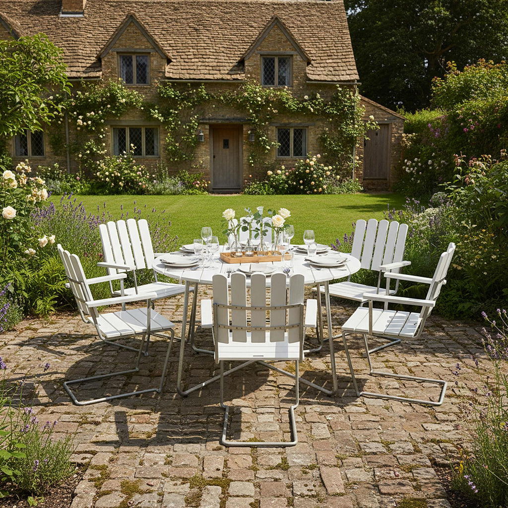Grythyttan Stålmöbler Round Outdoor Dining Set - Curated by Holloways of Ludlow