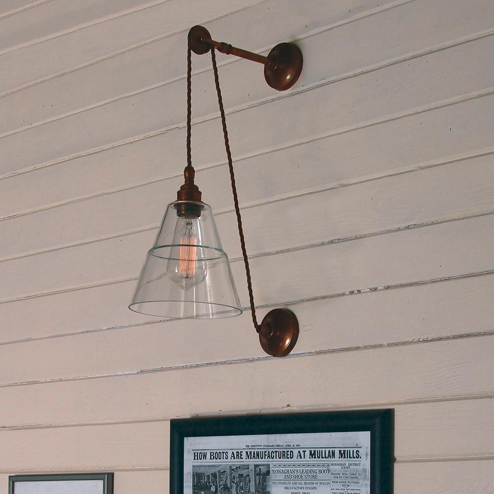 Mullan Lighting Rigale Industrial Pulley Wall Light with Stepped Glass Lamp Shade