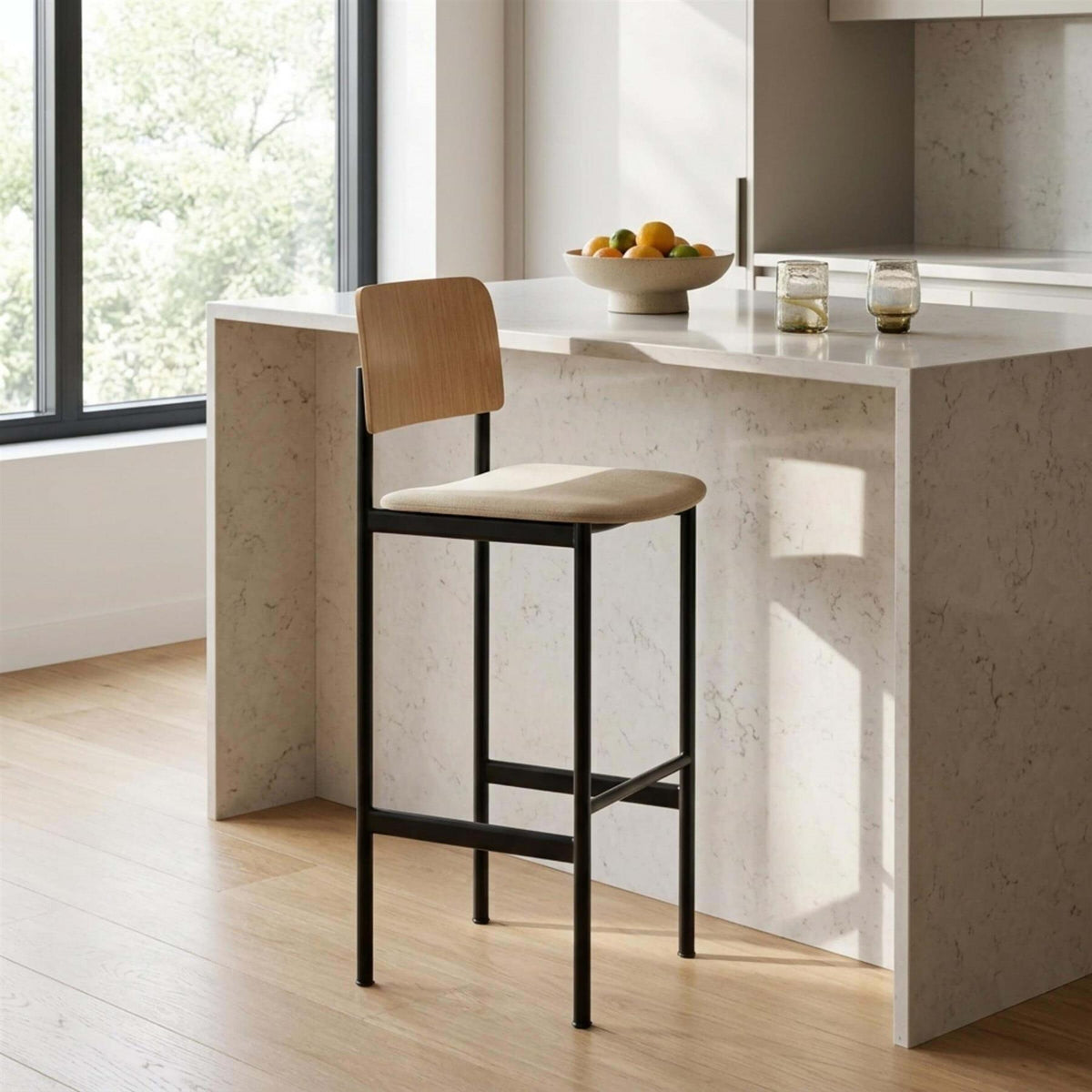 Fredericia Plan Bar Stool with Upholstered Seat