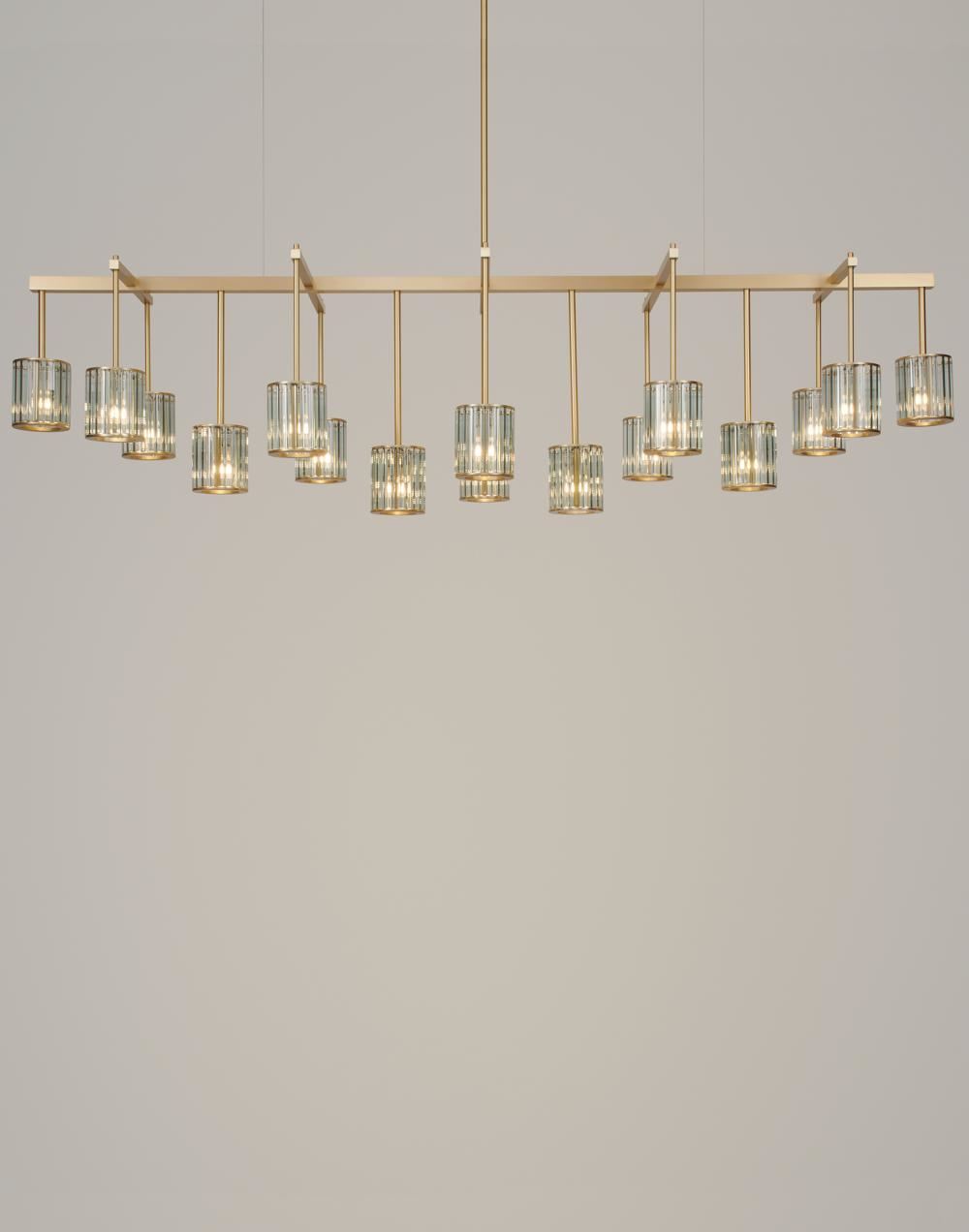 Tom Kirk Lighting Flute Beam Chandelier in Brushed Brass