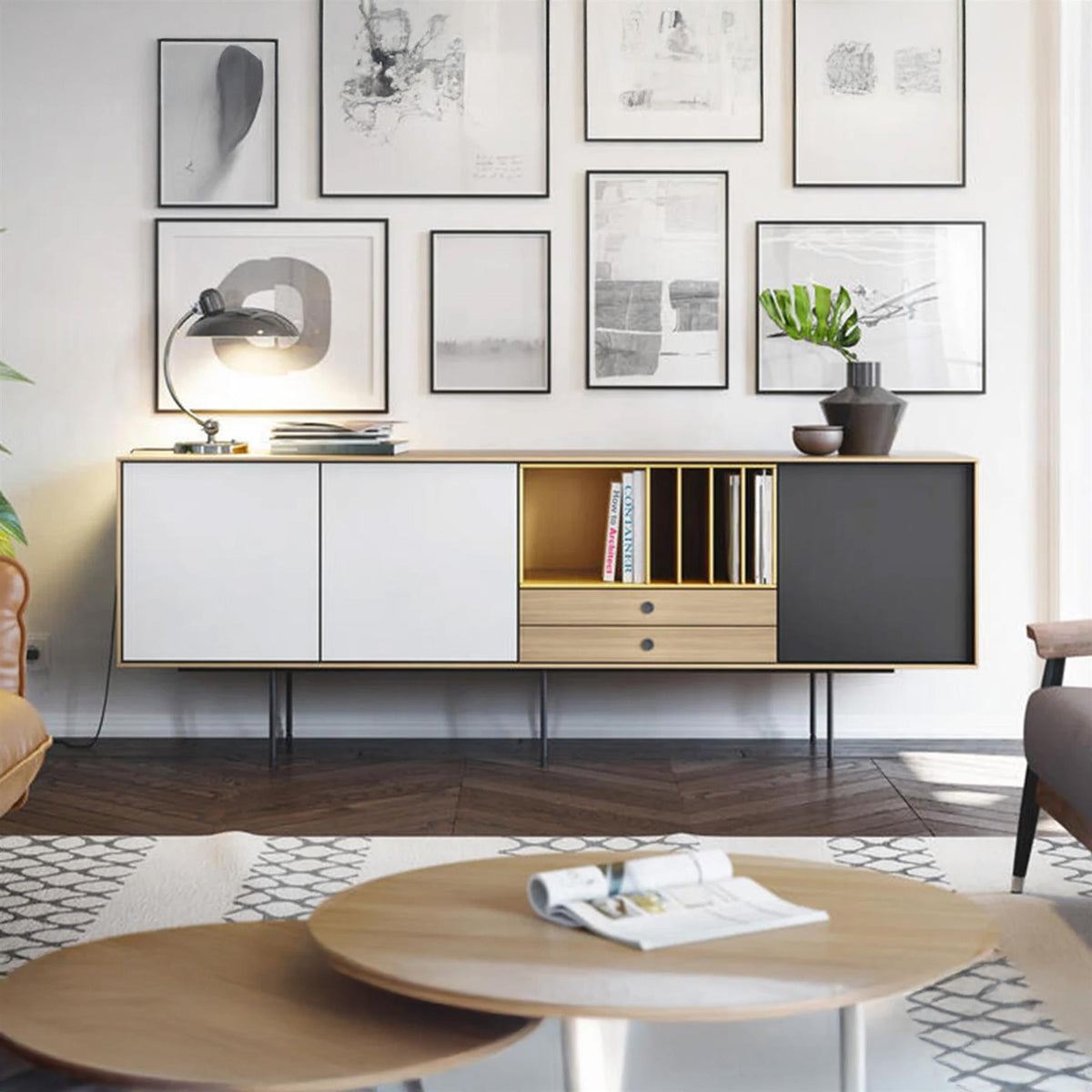 Treku Aura Sideboard - Natural Oak, White & Graphite