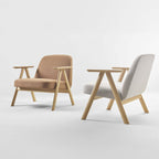 Treku Leku Armchair, Wood Frame, Upholstered in Granit-Crevin