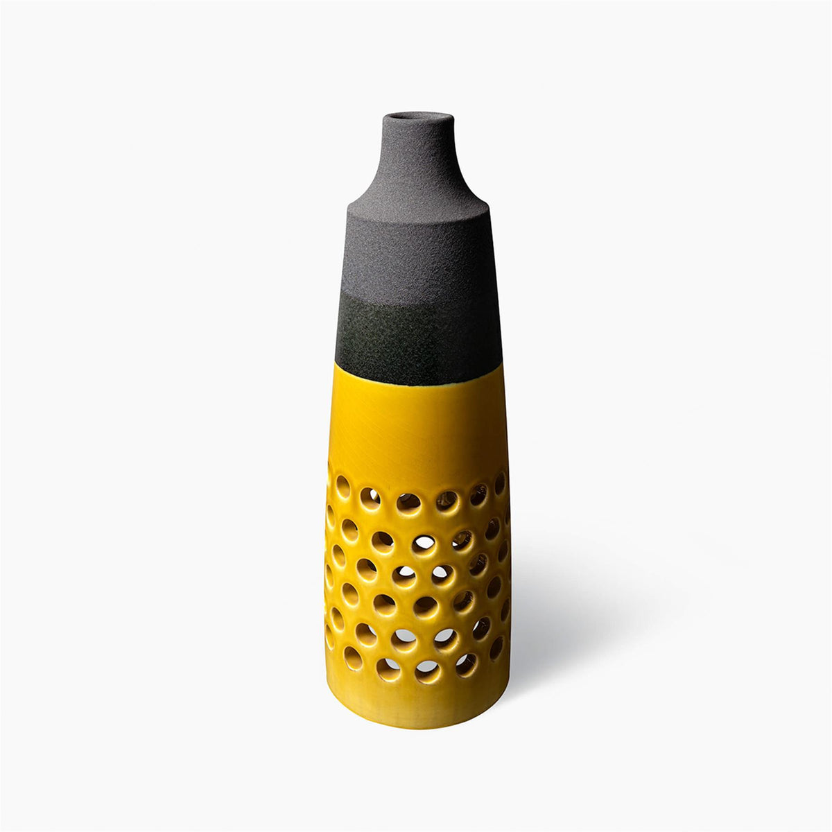 Bitossi Vaso Nero Lava Con Base Giallo Senape Tr
