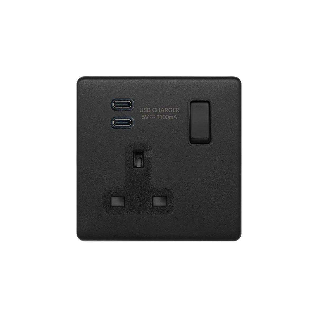 Soho Lighting Camden Collection Matt Black 13A 1 Gang C+C Socket with Dual USB-C