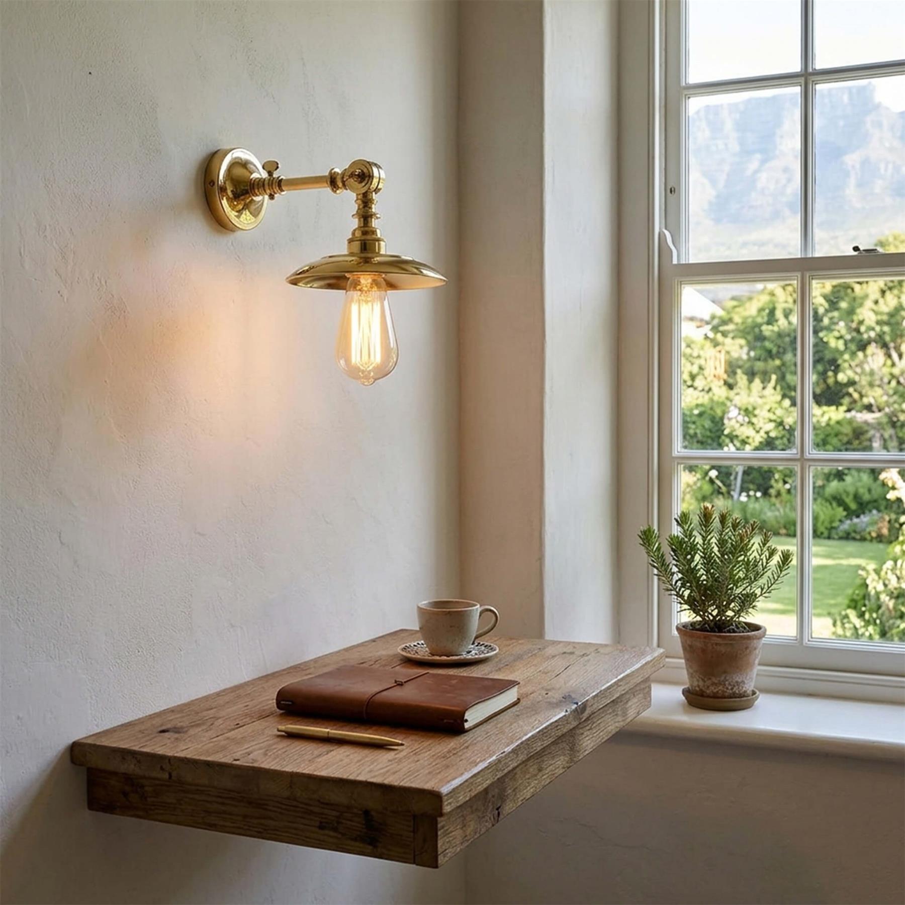 Mullan Lighting Porter Adjustable Industrial Brass Wall Light