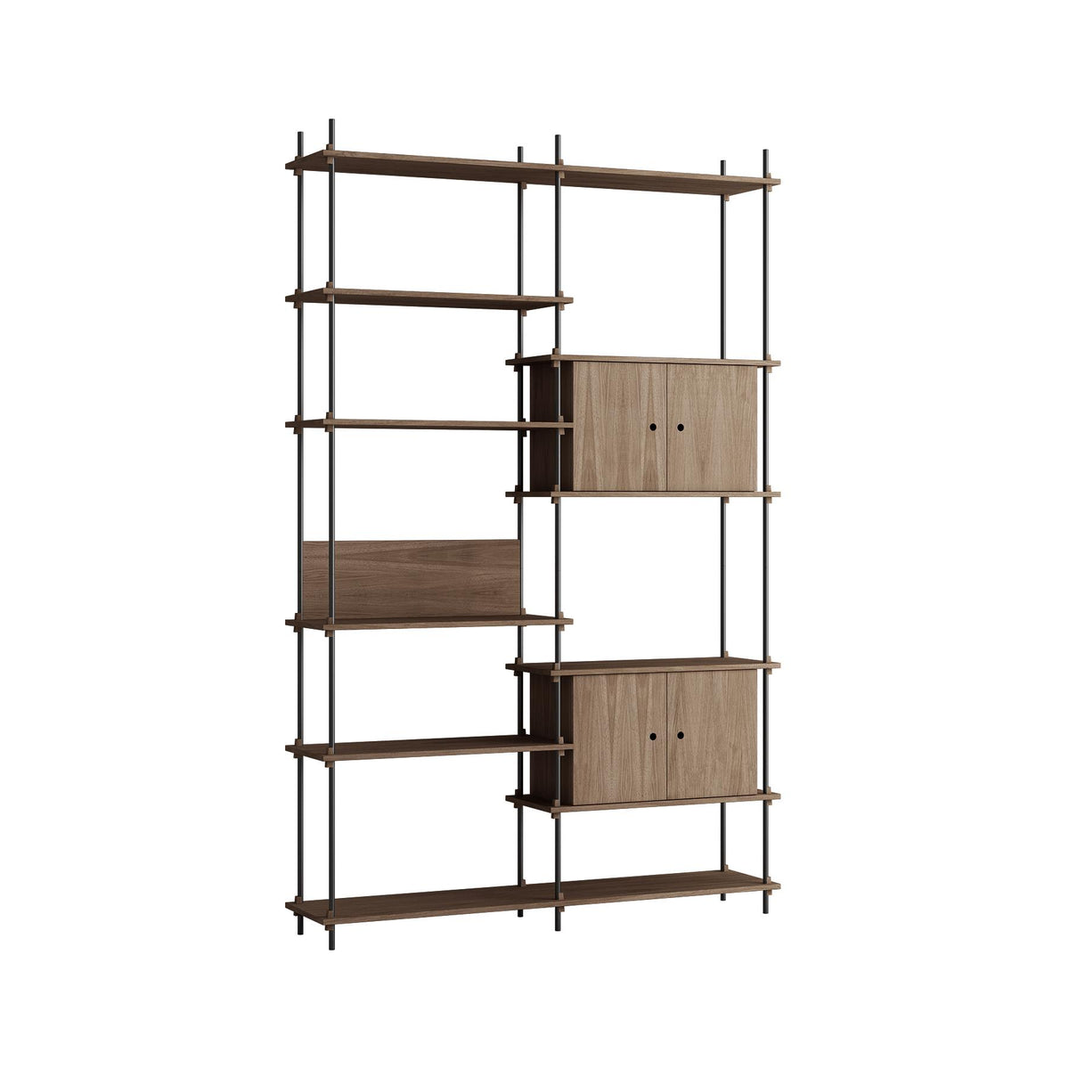 MOEBE Double Shelving System with 2 Cabinets and L Shelf