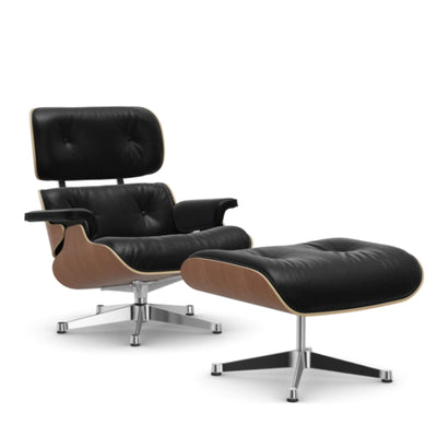 B-Stock Vitra Eames Classic Lounge Chair American cherry - Leather natural F nero, polished aluminium, with ottoman