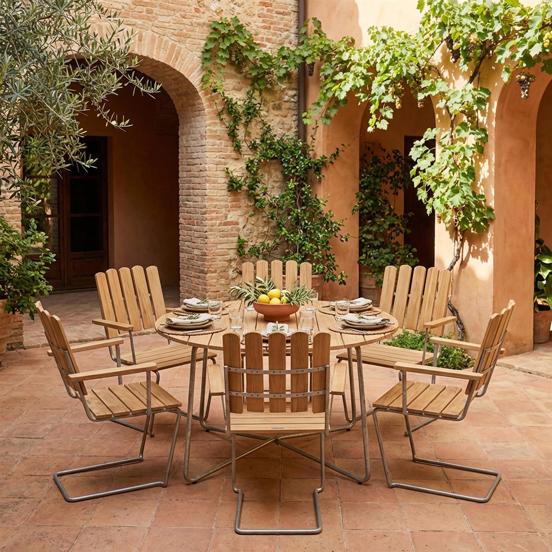 Grythyttan Stålmöbler Round Outdoor Dining Set - Curated by Holloways of Ludlow