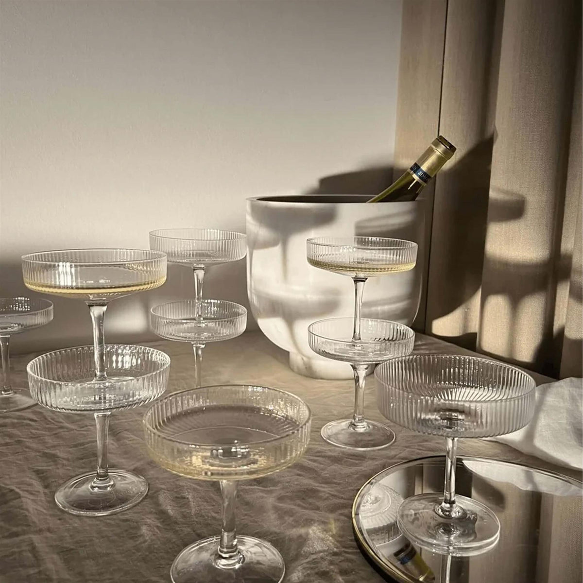 Ferm Living Ripple Champagne Saucers & Tumbled Champagne Cooler Gift Set
