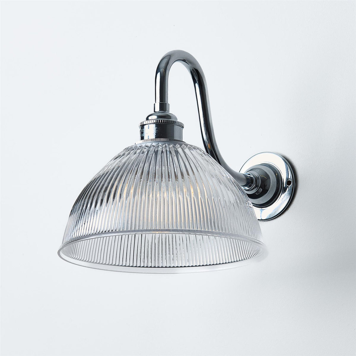Old School Electric Prismatic Dome Wall Light : Swan Arm : Bathroom Version