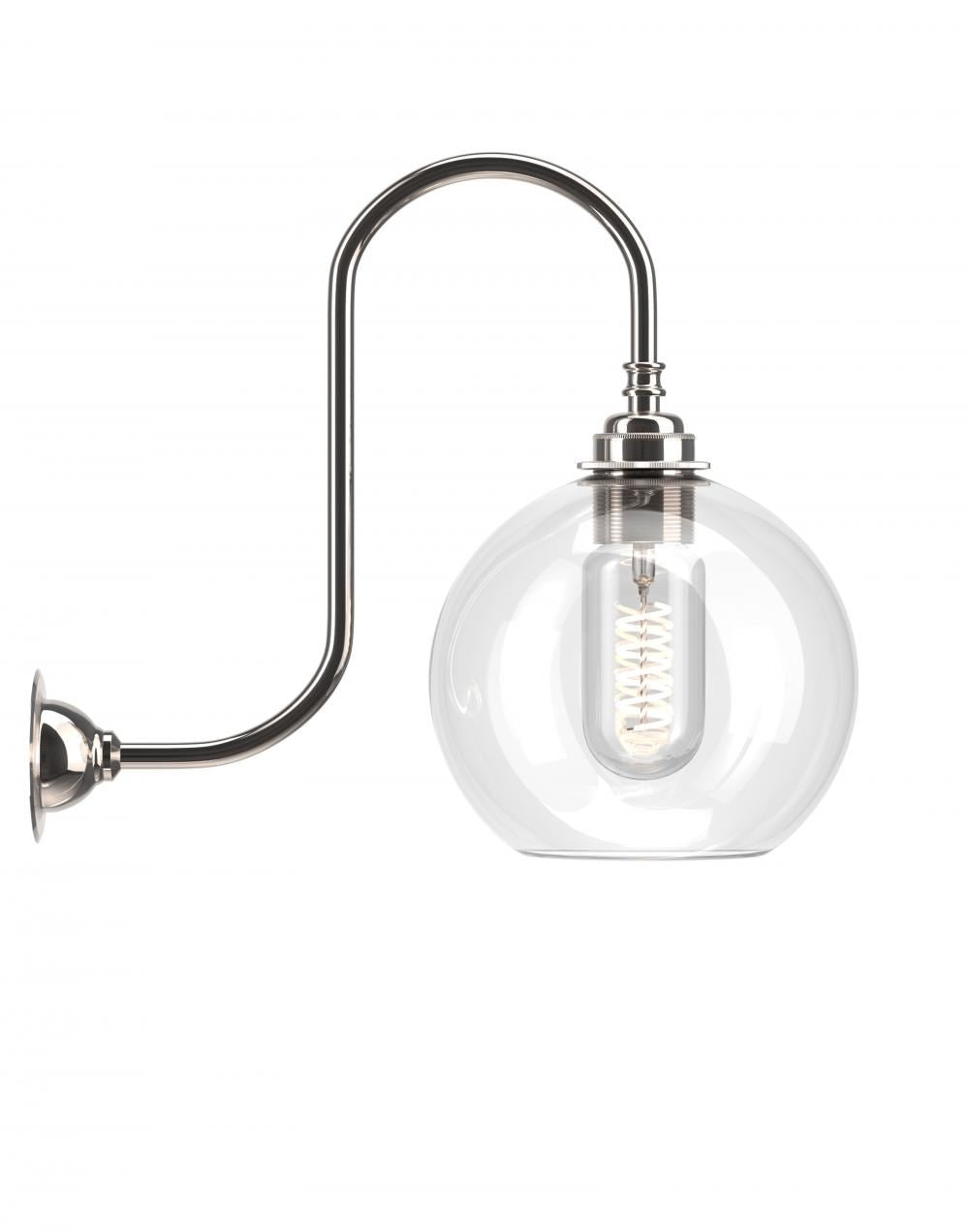 Outlet Fritz Fryer Hereford Swan Neck Bathroom Wall Light - Medium, Clear, Nickel