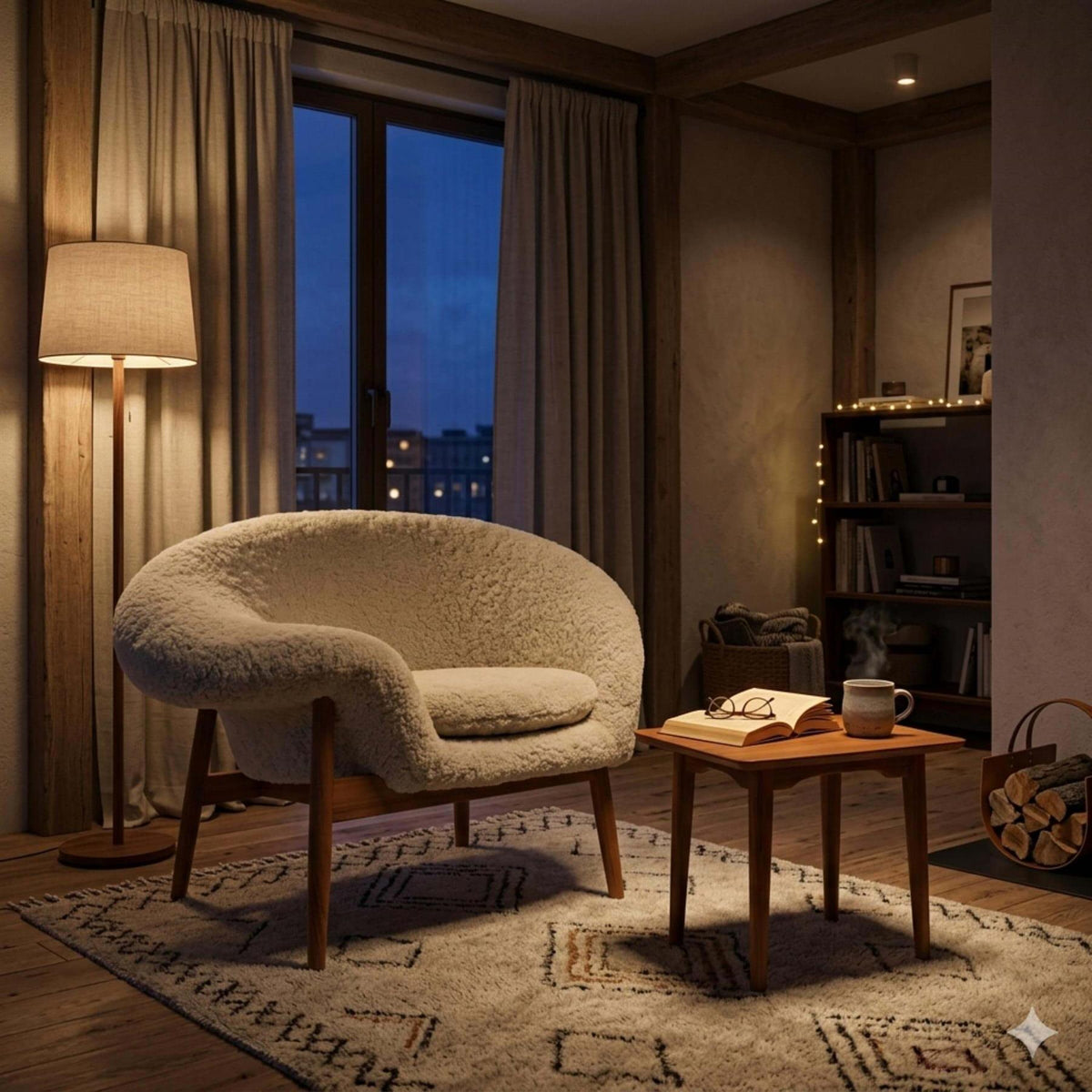 Warm Nordic Fried Egg Lounge Chair with Sheepskin