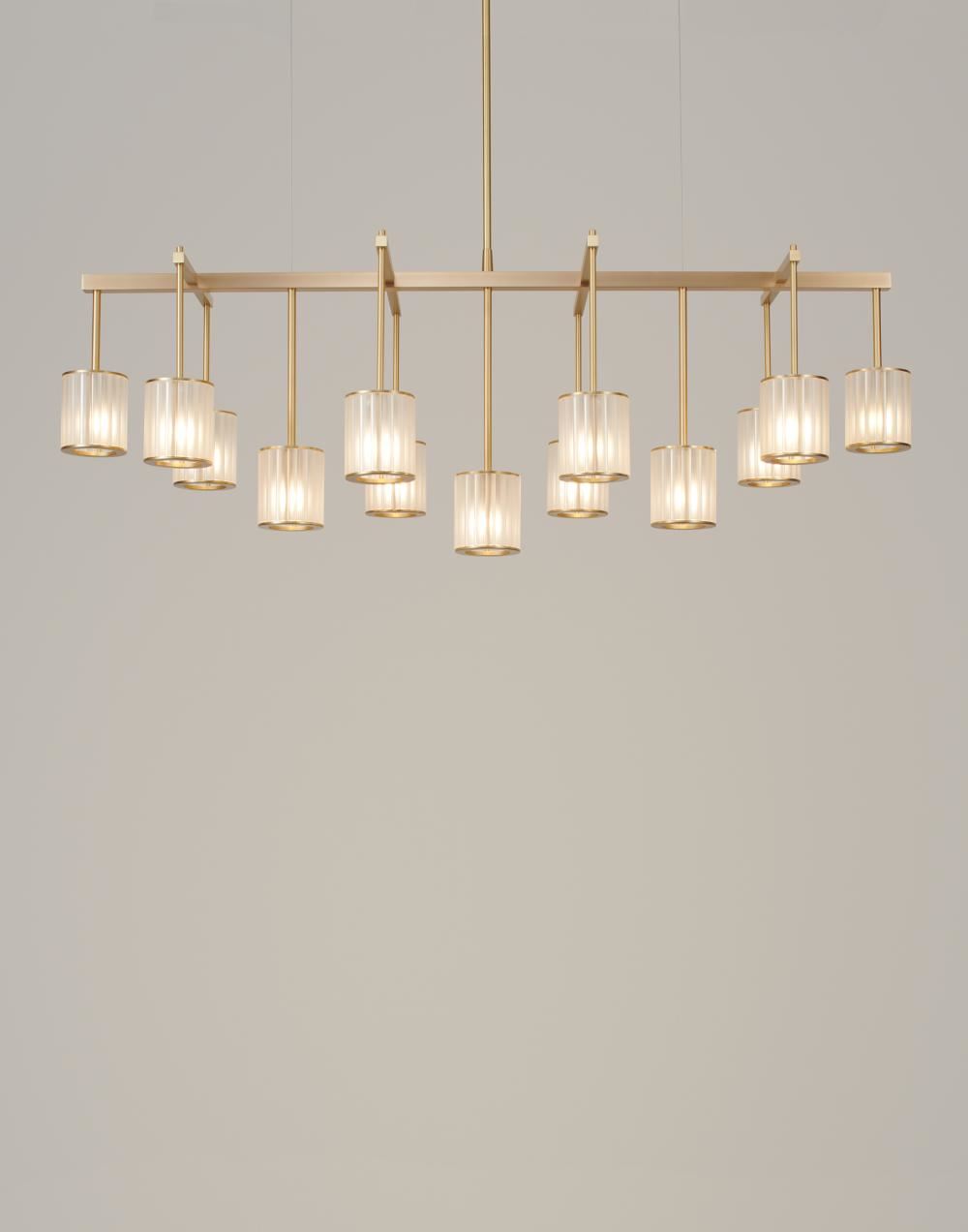 Tom Kirk Lighting Flute Beam Chandelier in Brushed Brass
