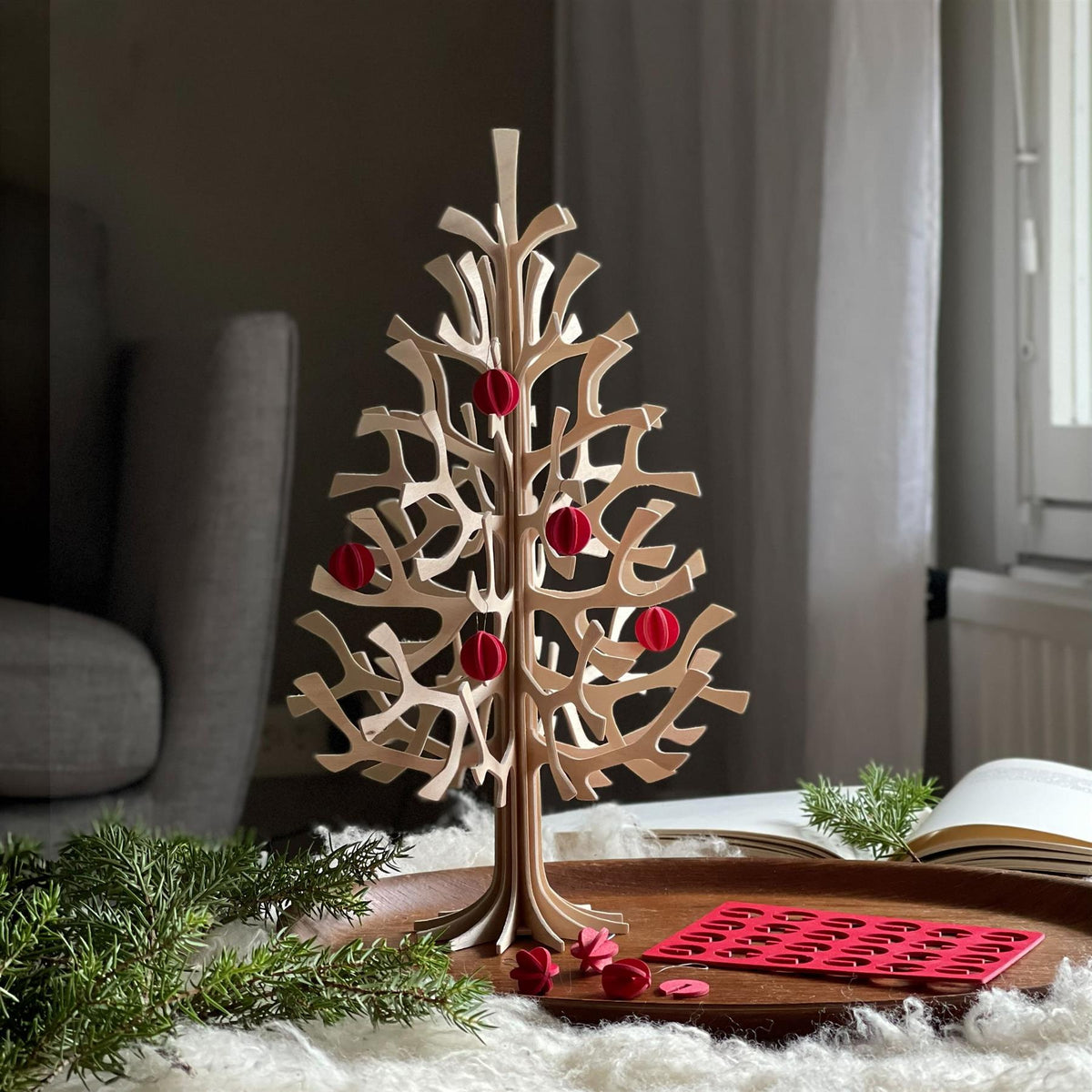 Lovi Wooden Spruce with Mini Baubles