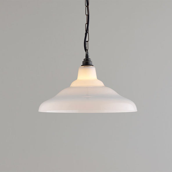 Outlet Davey Glass School Pendant Light - Size 2, Opal And Weathered Brass