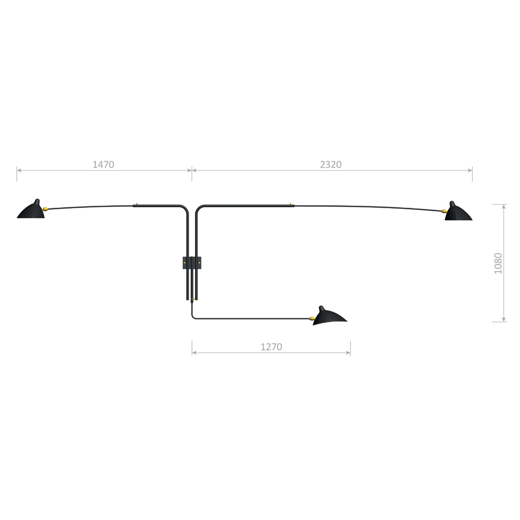 Serge Mouille Applique Araignee 3 Still Arms Wall Lamp