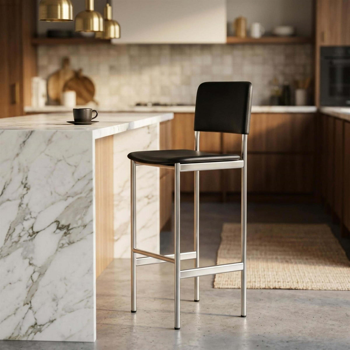 Fredericia Plan Bar Stool with Metal Legs, Fully Upholstered