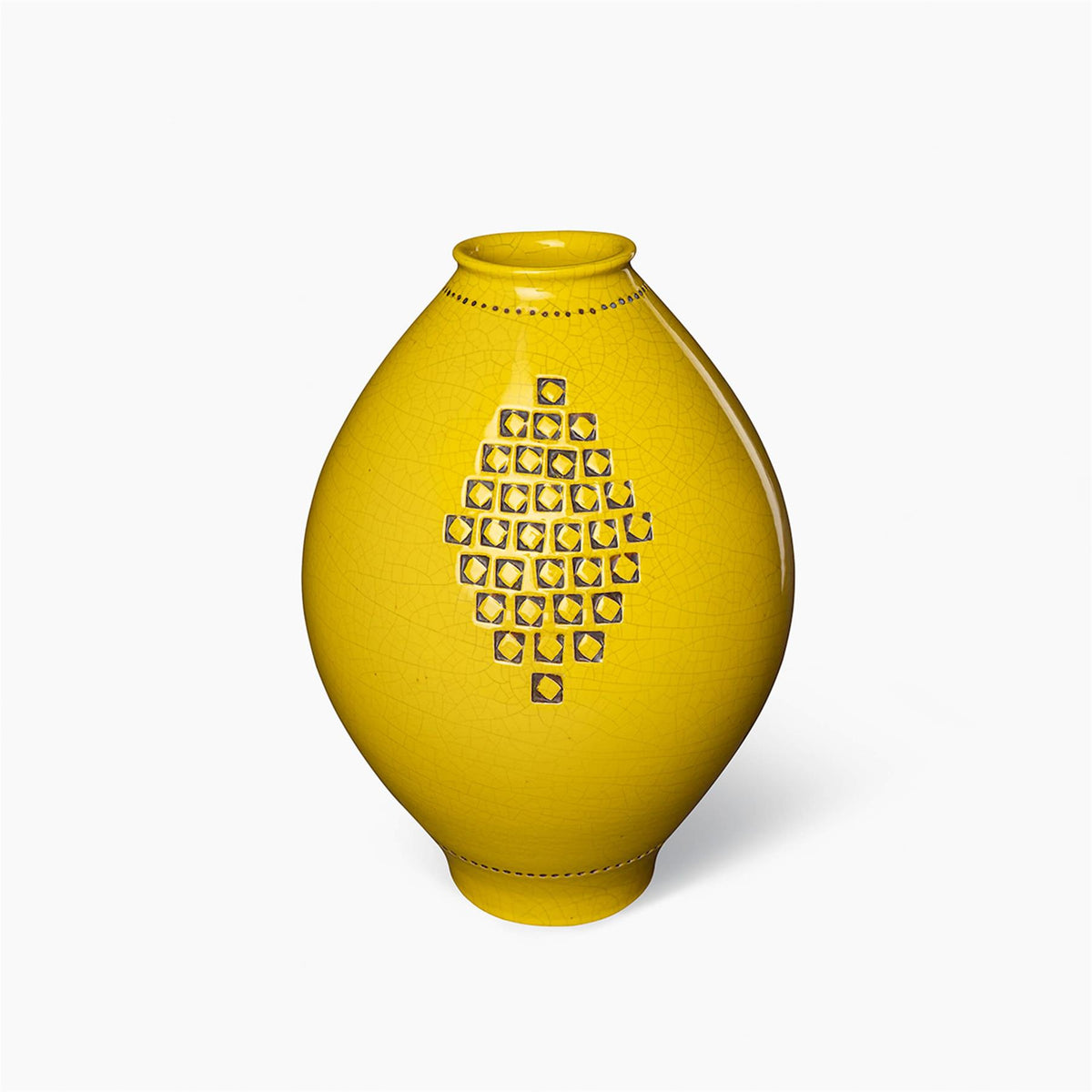 Bitossi Vaso Giallo Craquelè Con Incisioni