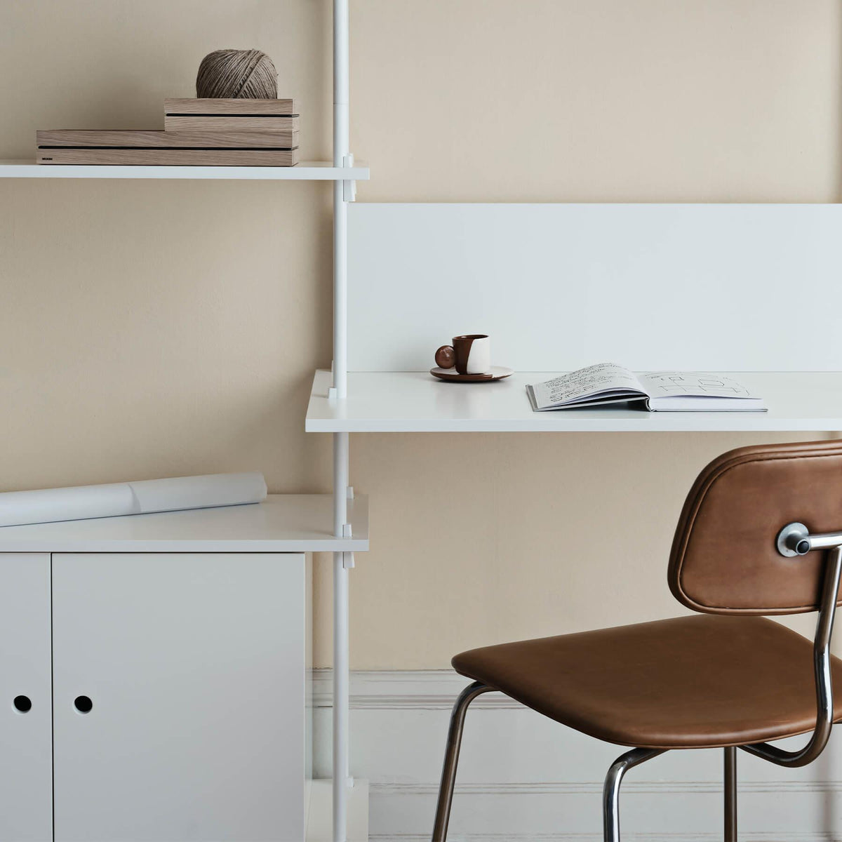 MOEBE Double Shelving System with 2 Cabinets and L Shelf