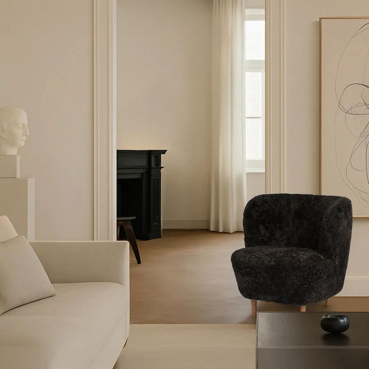 GUBI Stay Lounge Chair, Fully Upholstered in Sheepskin
